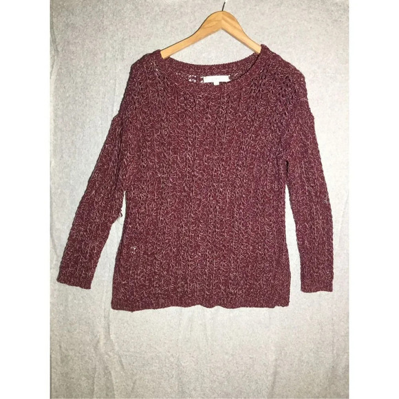 Womens Loft Sweater Red White Knit Petite Transitional Maroon - Picture 1 of 5